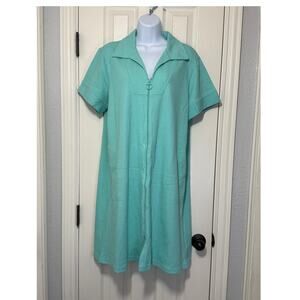 Cabernet House Dress XL Aqua Zip Front | Coastal Grandma Cotton Blend Loungewear